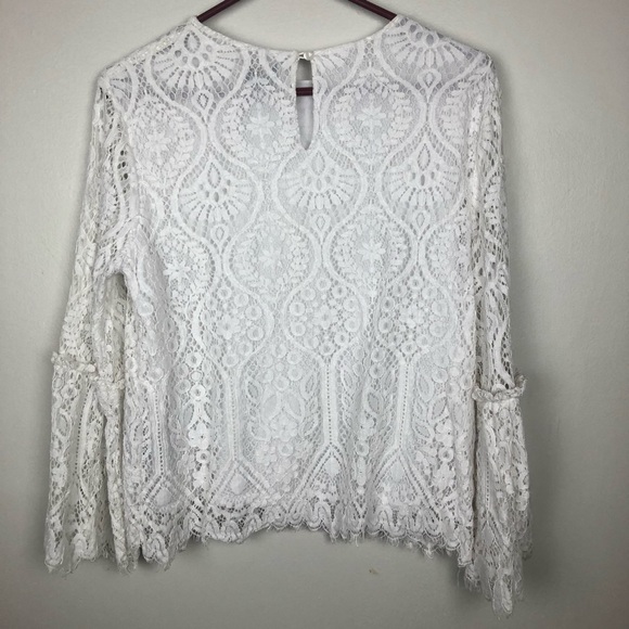 Worthington white lace Blouse with bell‎ sleeves L - Picture 10 of 15